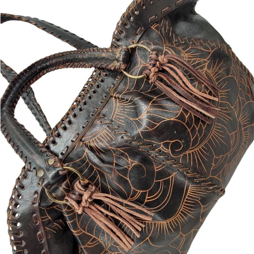 Western Tooled Leather Tote Cowgirl Boho Floral Carved‎ Boutique Bag
